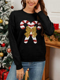 Women's Candy Cane Bow Sequined Pullover Long Sleeve Christmas Sweaters