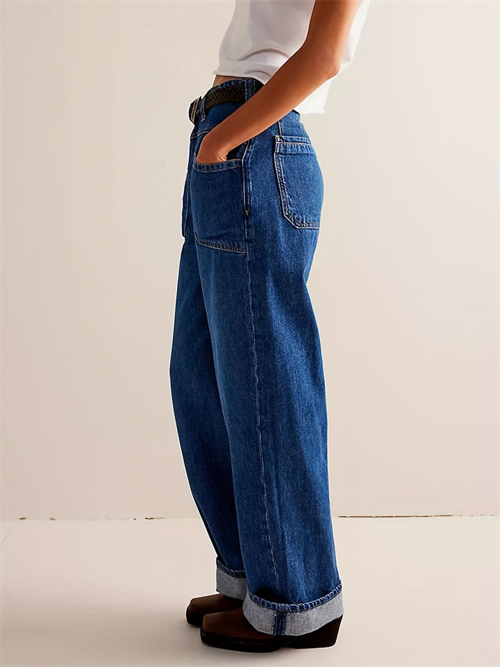 Vintage Patch Pocket Straight-Leg Jeans for Women