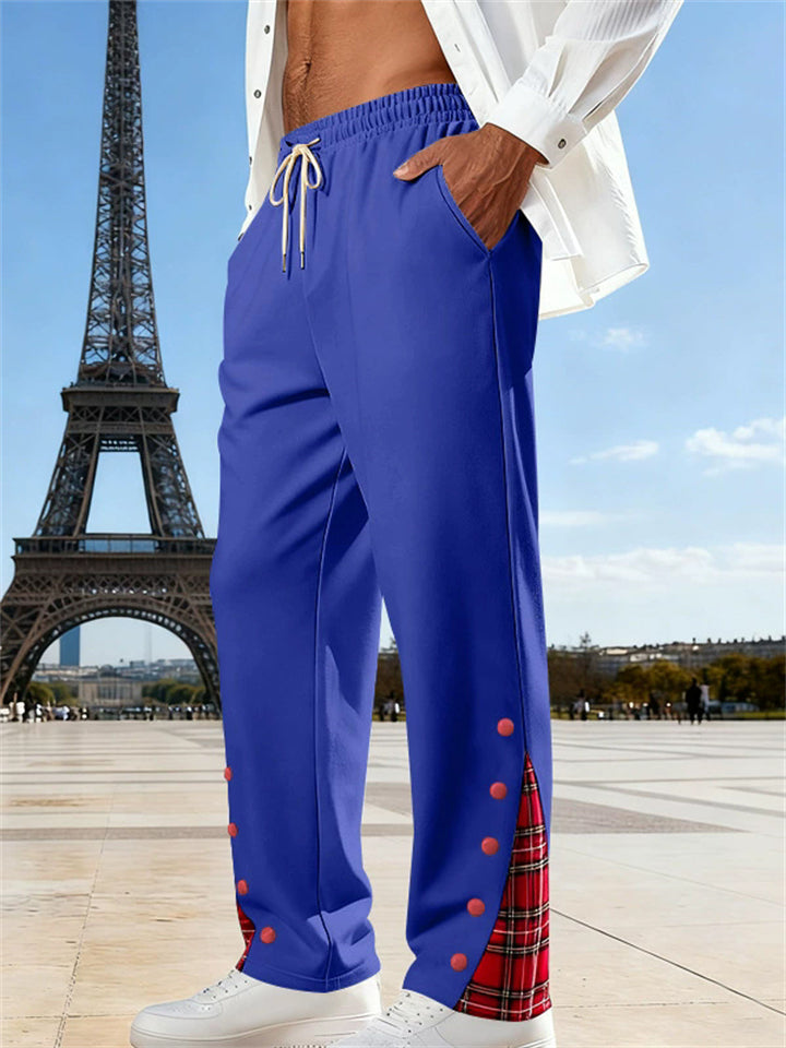 Mens Plaid Patchwork Drawstring Elastic Waist Trousers