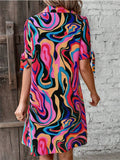 Women's Trendy Contrast Color Printed Bow Tie Half Sleeve Shirt Dress