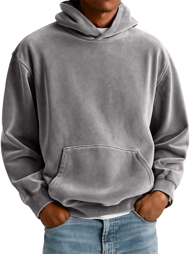 Men's Winter Thicken Solid Color Kangaroo Pocket Hooded Sweatshirts
