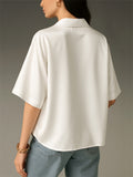 Ladies' Elegant Solid Color Pullover Lapel Half Sleeve Satin Blouse