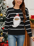 Women's  Contrast Color Striped Santa Claus Sequined Round Neck Sweaters