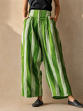 Womens Holiday Style Striped Wide Leg Pants with Pockets