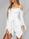 Irregular Hem Hollow Shoulder Long Sleeve Gothic Mini Dress for Women