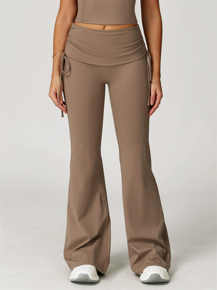 Comfy High-Waist Drawstring Workout Fitness Flared Yoga Pants for Women