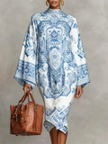 ‌Women's Elegant Ethnic Style Long Sleeve Paisley Print High Neck Dress‌