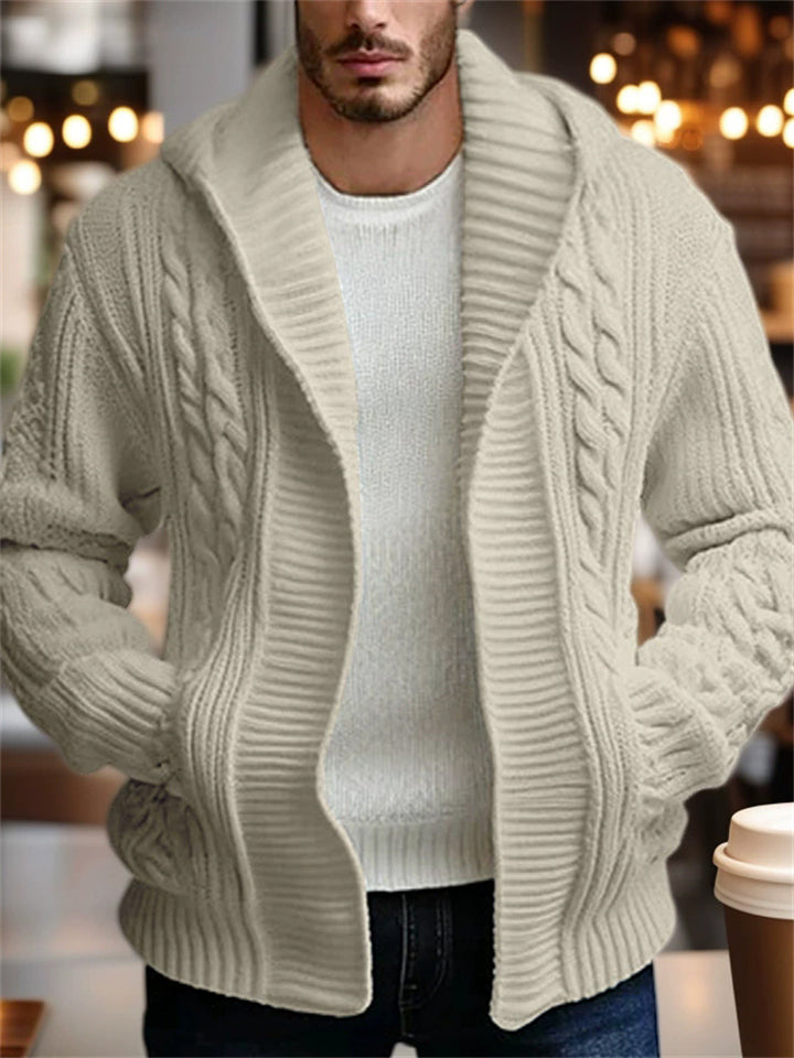 Men's Autumn Solid Color Twisted Cardigan Hooded Sweaters