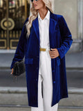 Women's Loose Fit Velvet Trench Coat Long Sleeve Single-Breasted Outerwear