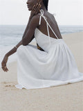 Beach Casual Pure Cotton Backless Strappy Dress for Women