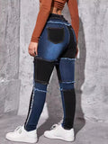 Vogue Skinny Contrast Color Splicing Jeans for Women