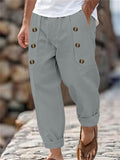 Men's Casual Cotton Solid Color Pockets Straight Pants