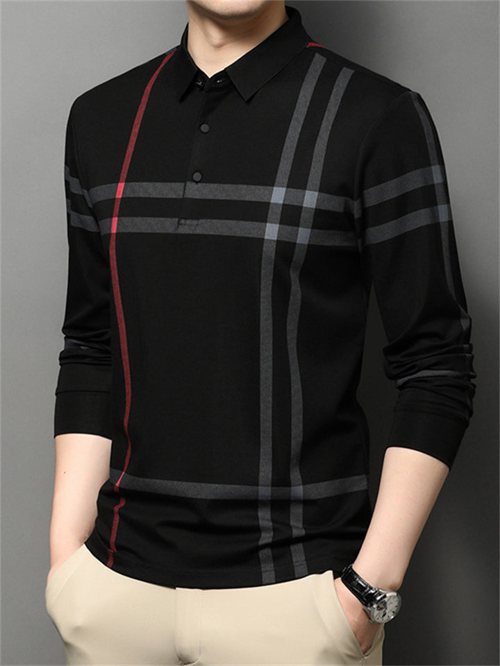 Men's Geometry Print Lapel Long Sleeve Polo Shirts