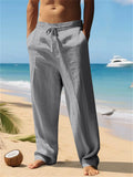 Men's Summer Linen Blend Drawstring Loose Fit Casual Beach Pants
