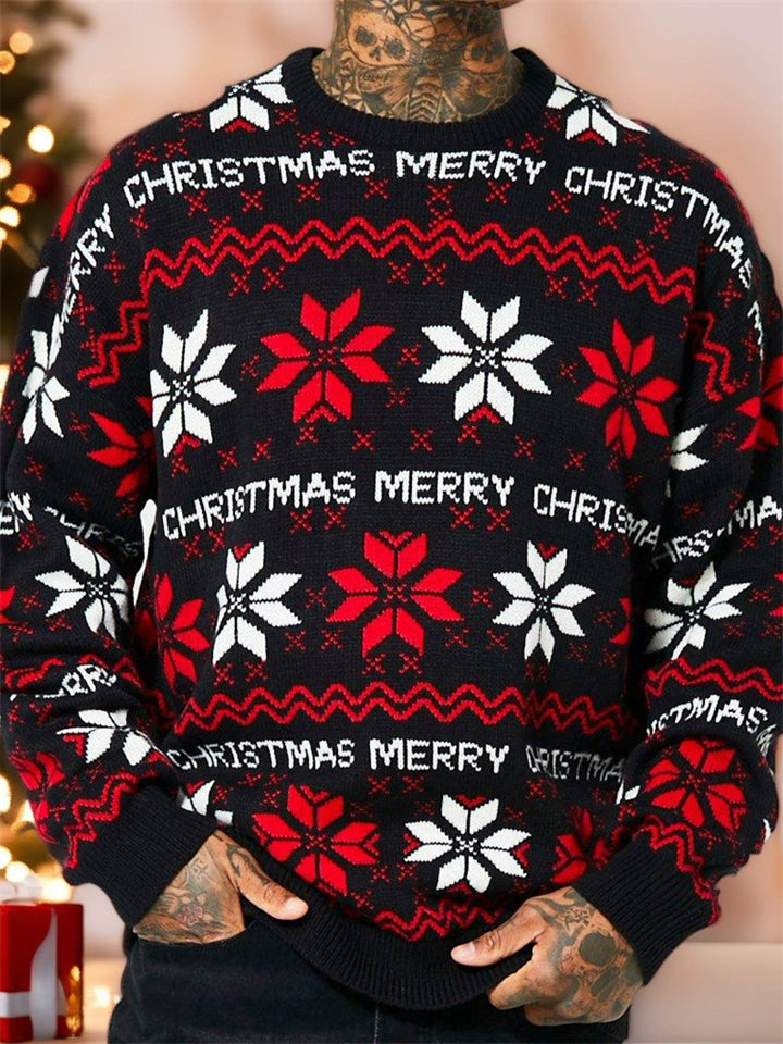 Men's Autumn Merry Christmas Jacquard Dropped Shoulder Sweaters