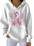 Women's Autumn Wings& Ribbon Print Long-sleeved Kangaroo Pocket Hoodies
