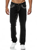 Men Slim Fit Washed Denim Jeans with White Contrast Stitch