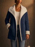 Women Faux Suede Sherpa Lined Open Front Winter Coats