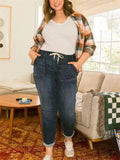 Women's Plus Size Straight Leg Drawstring Jeans with Pockets