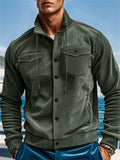 Men's Casual Solid Color Pockets Stand Collar Coat