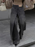 American Street Fake Two Piece Design Wide Leg Demin Pants for Women