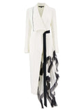 Women's White Long Sleeve Asymmetric Patchwork Suit Coat