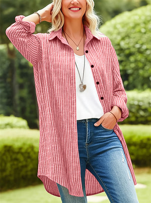 Women's Simple Striped Lapel Long Sleeve Blouses