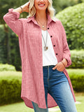 Women's Simple Striped Lapel Long Sleeve Blouses