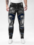 Men's Slim Fit Distressed Ripped Jeans with Patches for Casual Daily Wear
