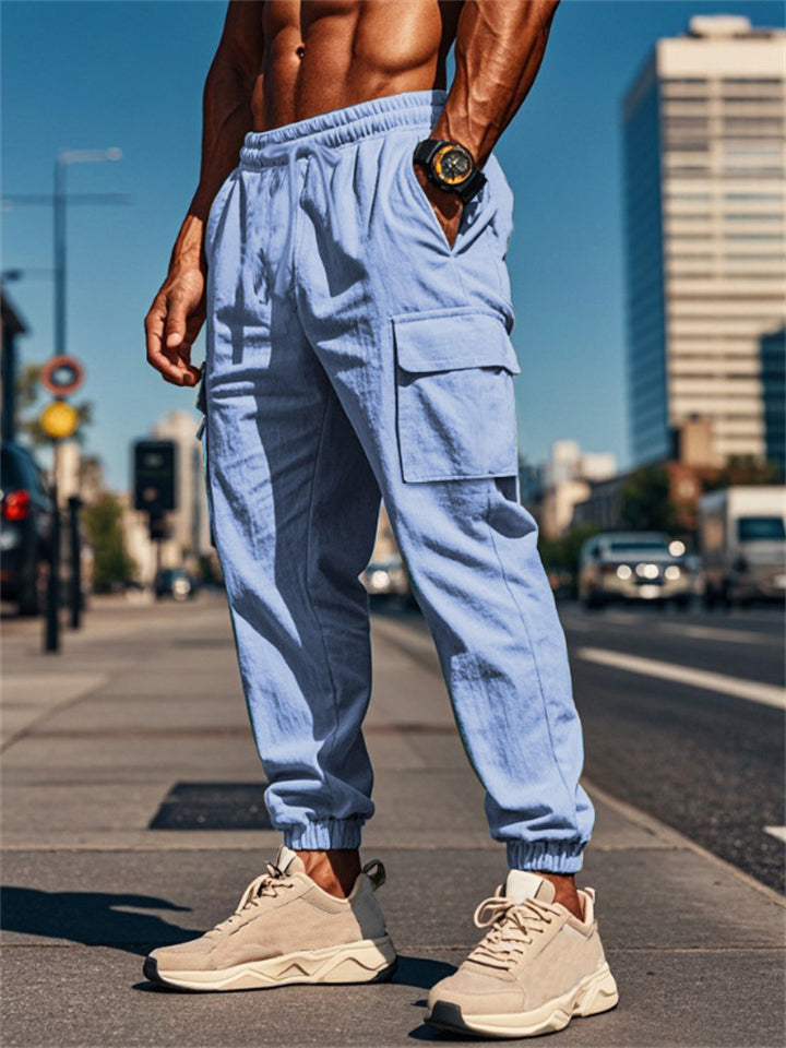 Men's Casual Linen Pockets Drawstring Jogger Pants