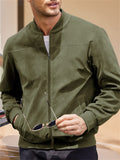 Men's Fashion Stand Up Collar Zip Up Suede Jacket