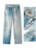 High Street Contrast Color Straight Leg Washed Denim Jeans for Men