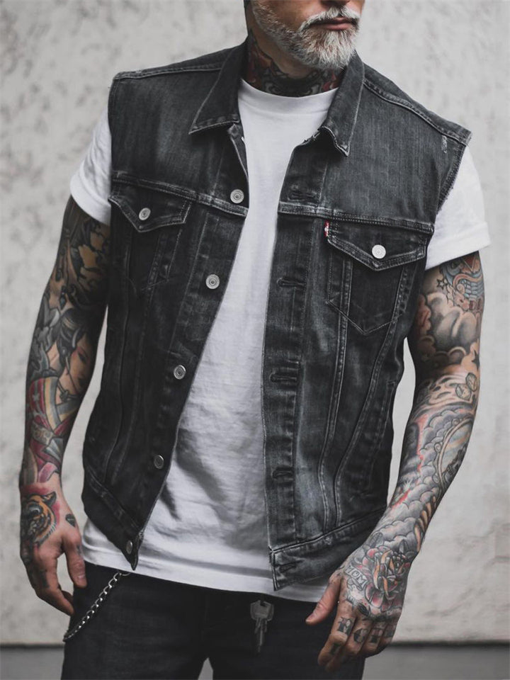 Punk Rock Motorcycle Denim Vest with Skull Print