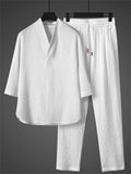 Men's Cool Zen Style Stand Collar Half Sleeve 2Pcs Outfits
