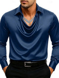 Men's Long Sleeved Cowl Collar Sexy Satin Shirts