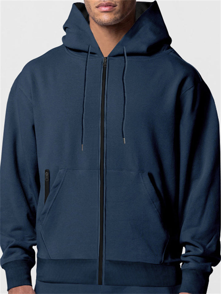 Men's Solid Color Casual Zip Hoodies with Pocket