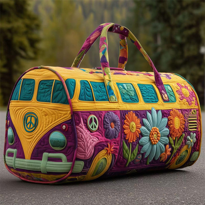 Hippie Bus Color Block Floral Quilted Duffel Bag