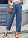 Women's Solid Color Casual Elastic Waist Cropped Pants