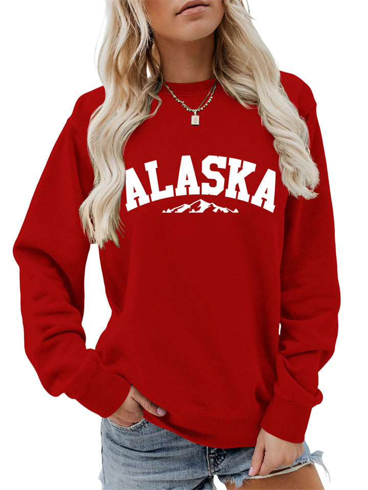 Women's Simple Alaska Range Print Crew Neck Hoodies