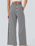 Women's Casual Striped Mid-Rise Drawstring Wide Leg Pants