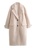 Women's Solid Color Single Breasted Lapel Loose Long Sleeve Coat