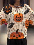 Women's Loose Hollow Halloween Style Pumpkin Print Round Neck Sweater