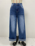Women's Trendy High Waist Blue Wide Leg Denim Pants