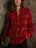 Women Velvet Textured Long Sleeve Button Down Shirts