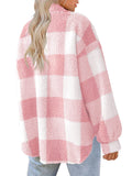 Female Casual Thermal Lapel Button Plaid Cashmere Coat