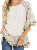 Women's Summer Casual Floral Print Patchwork BatWing Sleeve Shirts