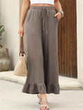 Women's Summer Solid Color Wide Leg Ruffled Hem Cropped Pants