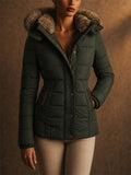 Women's Winter Slim Fit Puffer Faux Fur Hood Winter Parka Coat