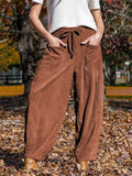 ‌Drawstring Corduroy Pockets Wide Leg Cropped Pants for Women‌