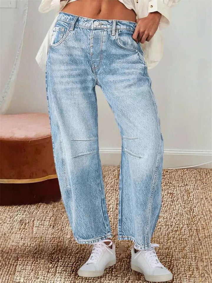 Women's Street Retro Solid Color Scimitar Loose Denim Pants